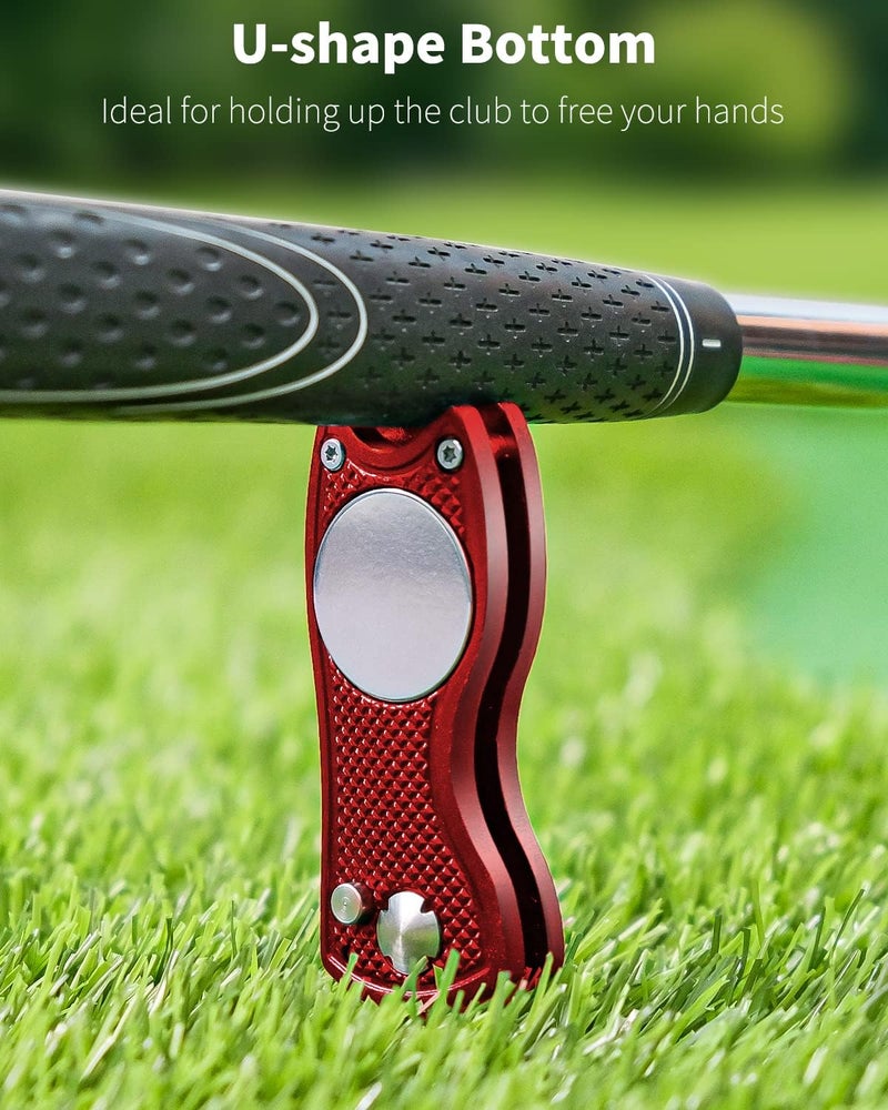GreenHaven 2-6 Pack Golf Divot Repair Tool for Golfers Foldable Metal Green Tool with Magnetic Putt Alignment Ball Marker Pop-up Fork Tine with Sturdy Aluminum Alloy Handle - Image 5